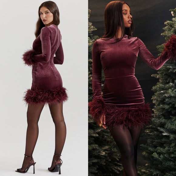 HOUSE OF CB 'Lavinia' Mulberry Velvet Mini Dress - Picture 3 of 8